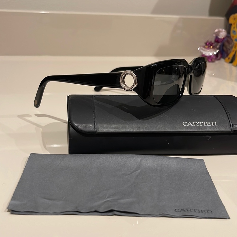 Cartier Sunglasses Eyewear Trinity Black Silver Acetate Sunglasses 135 with Case